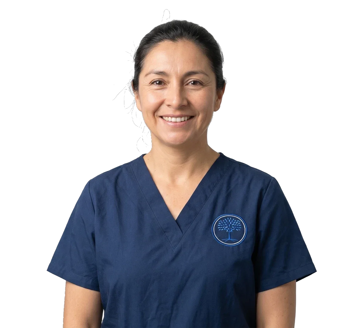 Cuidadora de Hogar Nueva Vida con el uniforme del hogar
